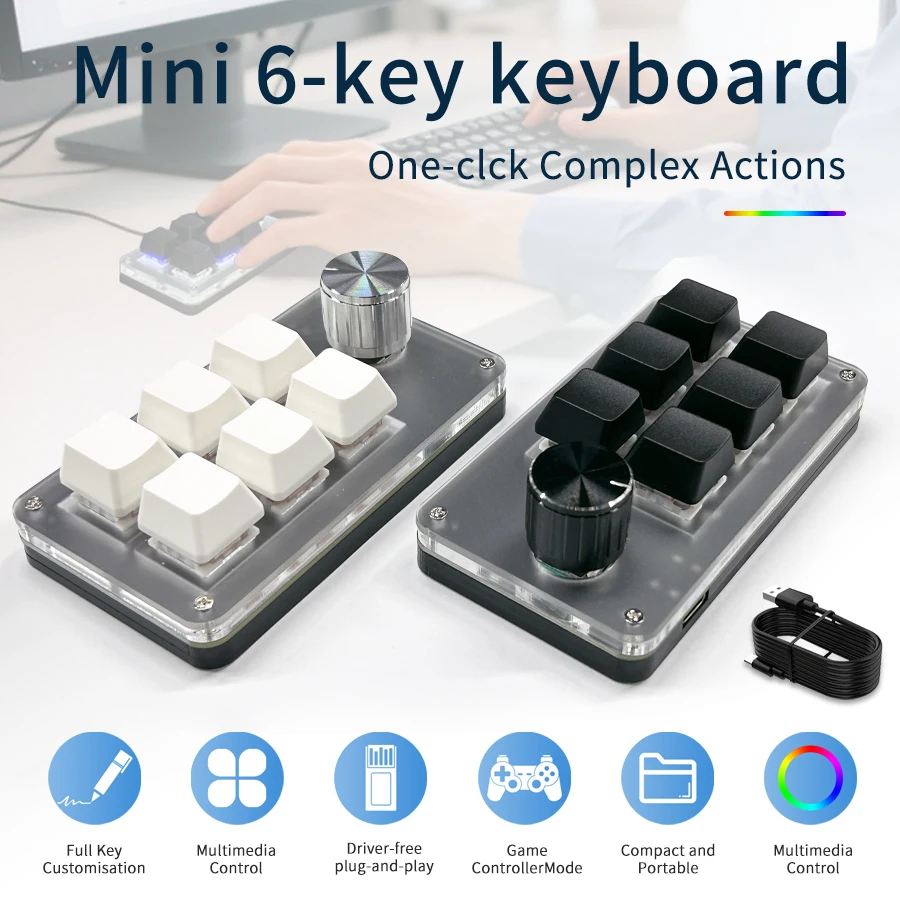Gaming Keyboard Hot Swappable - Mini teclado con cable personalizable, 6